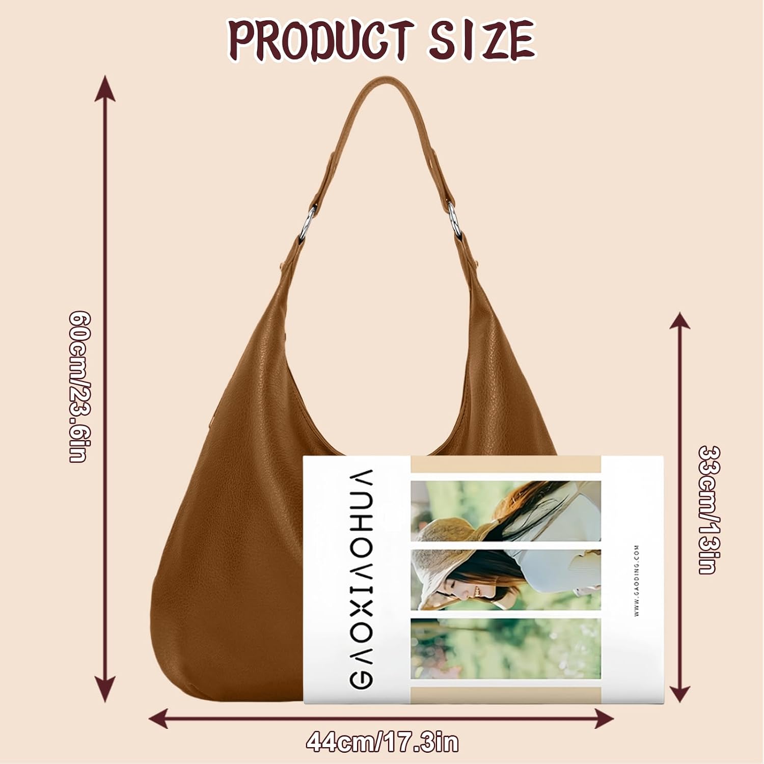 Aucuu Hobo Shoulder Bags, Women's Vintage PU Leather Shoulder Bag, Shoulder Bags for Women, Retro, Elegant Women Bag with Large Capacity for Work, Travel, Shopping image 2