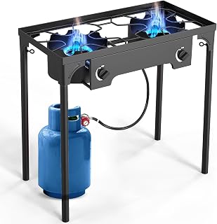 2 Burner Propane Camping Stove|150,000 BTU High-Pressure Gas Stove with Regulator|Portable for Backyard, Patio BBQ, Outdoor Cooking|parrillas de gas para cocinar afuera