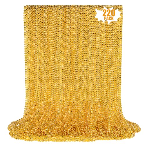 LINSIRON 220 PCS Gold Bead Necklace 33 Inch Mardi Gras Christmas Beads