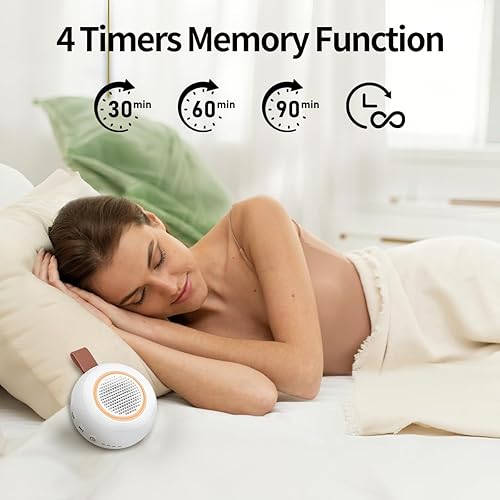 Miniatura 4 de Máquina de sonido con 30 sonidos relajantes, 12 luces nocturnas, 4 temporizadores, función de memoria, 32 niveles de volumen, batería recargable