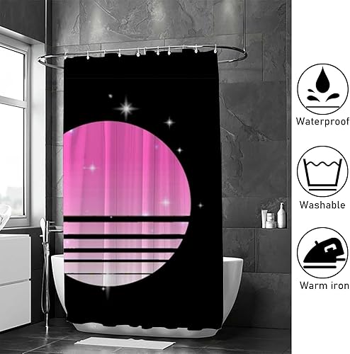 Miniatura 4 de Kuizee Synthwave Cyberpunk - Cortina de ducha para baño de 72 x 72 pulgadas con 12 ganchos Synthwave Cyberpunk Sun Starry Sky Black Bañeras de