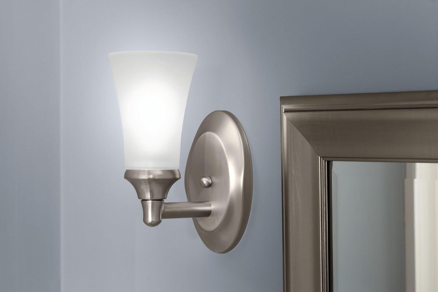 Moen YB2861BN Eva 1-Light Dual-Mount Bath Bathroom Vanity Fixture with Frosted Glass, Brushed Nickel