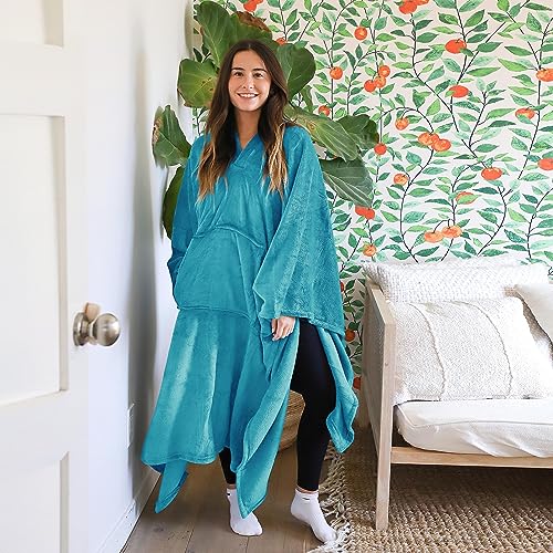 Poncho Blanket Comfy Plush Fleece Wearable Blanket For Adult Women Men Kids Throw Wrap Cover Indoors Or Outdoors, 55''X 80'' Aqua #TOP1