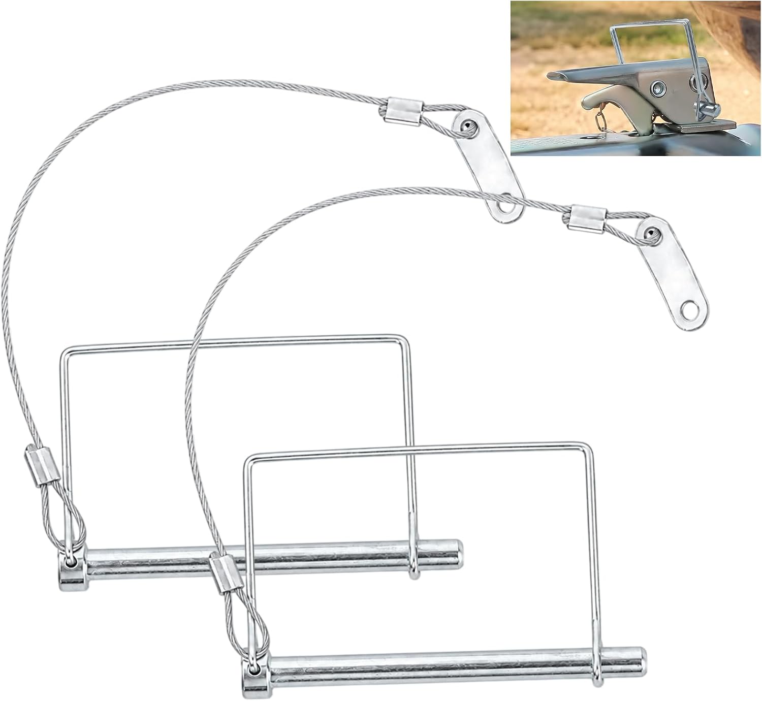 2PCS Trailer Coupler Pins, 5/16" x 4" Square Stainless Steel Trailer Hitch Pin with Quick Release Anti-Loss Safety Cable, Locking Towing Accessories for Boat RV Truck Lawn Equipment