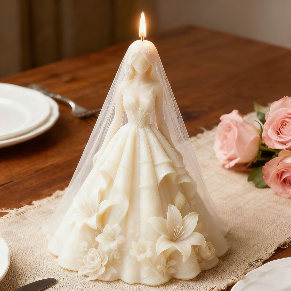 Bride Wedding Dress Candle Silicone Molds Making Soap Handcraft for Wedding Party Dinner Home Decor