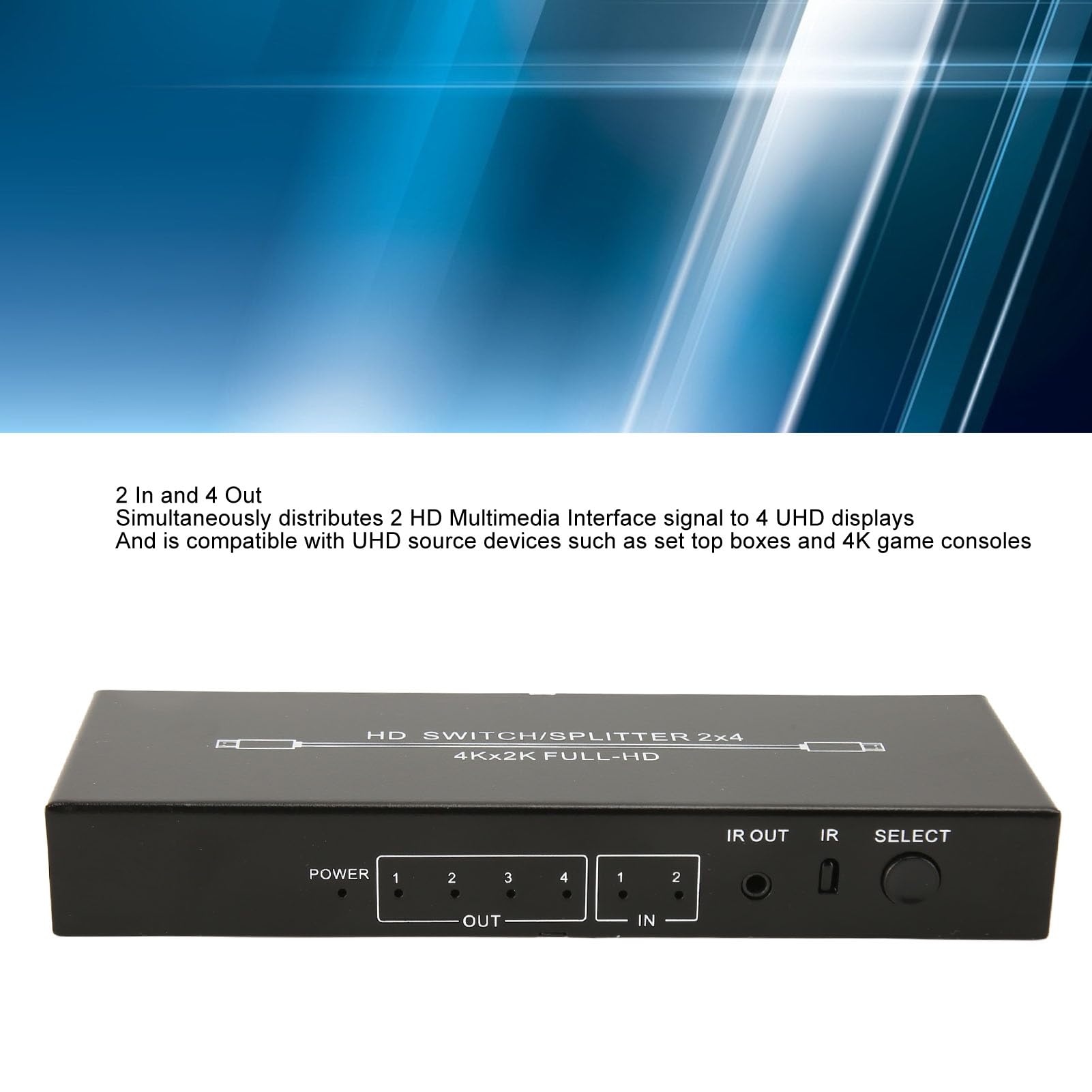Splitter HDMI, Commutatore Splitter HDMI 2 Ingressi 4 Uscite 4K X 2K 60Hz 2x4 con Telecomando, Splitter TV a 2 Vie, Distribuisce 2 Segnali HDMI su 4 Display UHD (Spina UE 100‑240