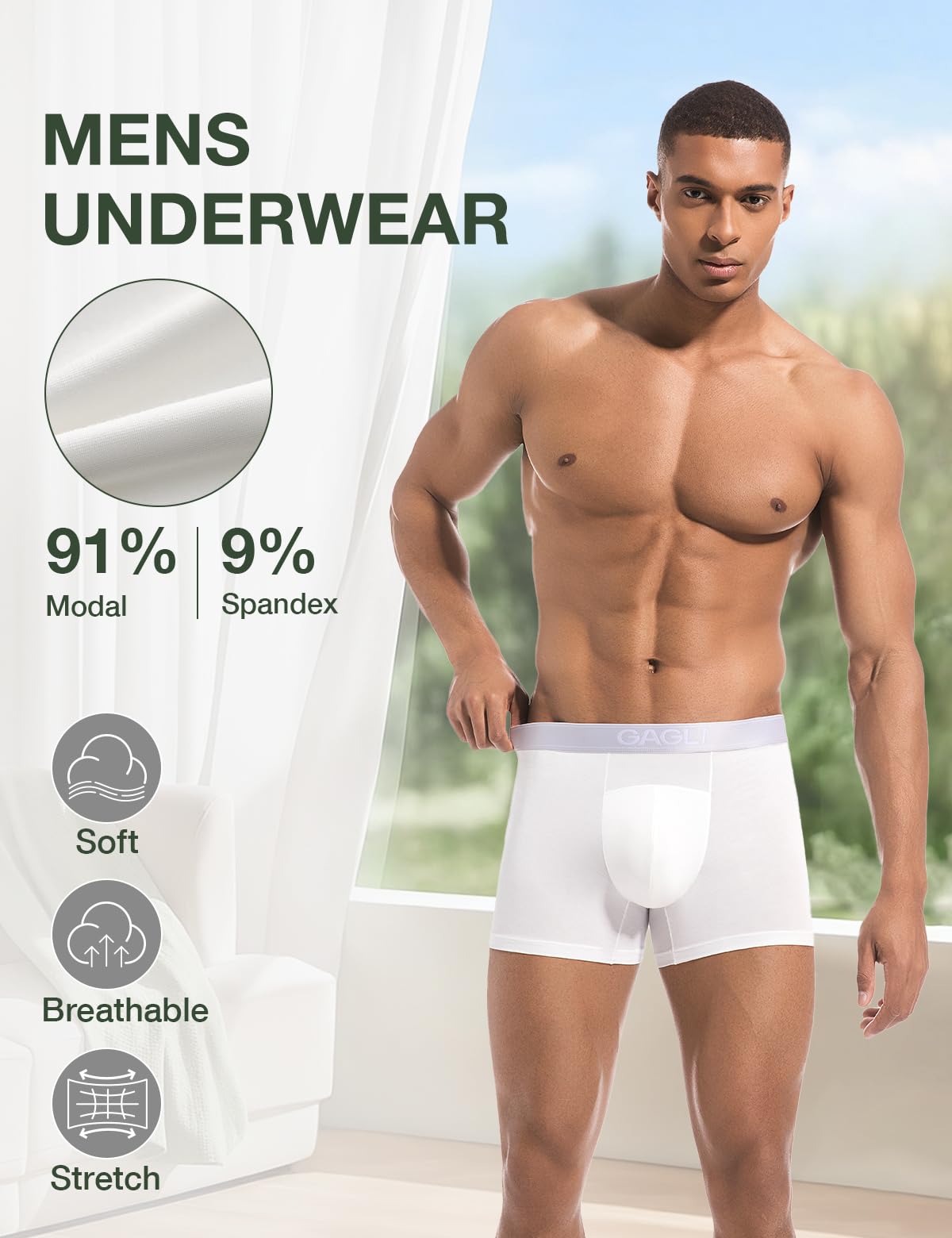 Calzoncillos Bóxer para Hombre 3 Unidades - Tejido Modal Transpirable, 4-Way Stretch, No Se Arruga - Pack de Ropa Interior Cómoda | Calzoncillos para hombre que transportan la humedad, cintura ComfortFlex