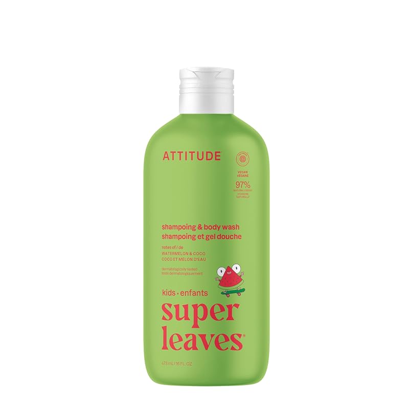 Shampoo e sabonete líquido corporal infantil 2 em 1 ATTITUDE Watermelon & Coco, 473 mL
