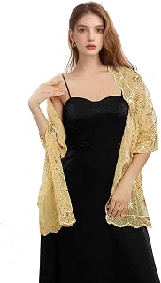 Cape Damen, Pailletten, Spitze, Pashminas, Schwarz, Stickerei, Stola für Reise, Festlich, Abendkleid, Braut Hochzeit