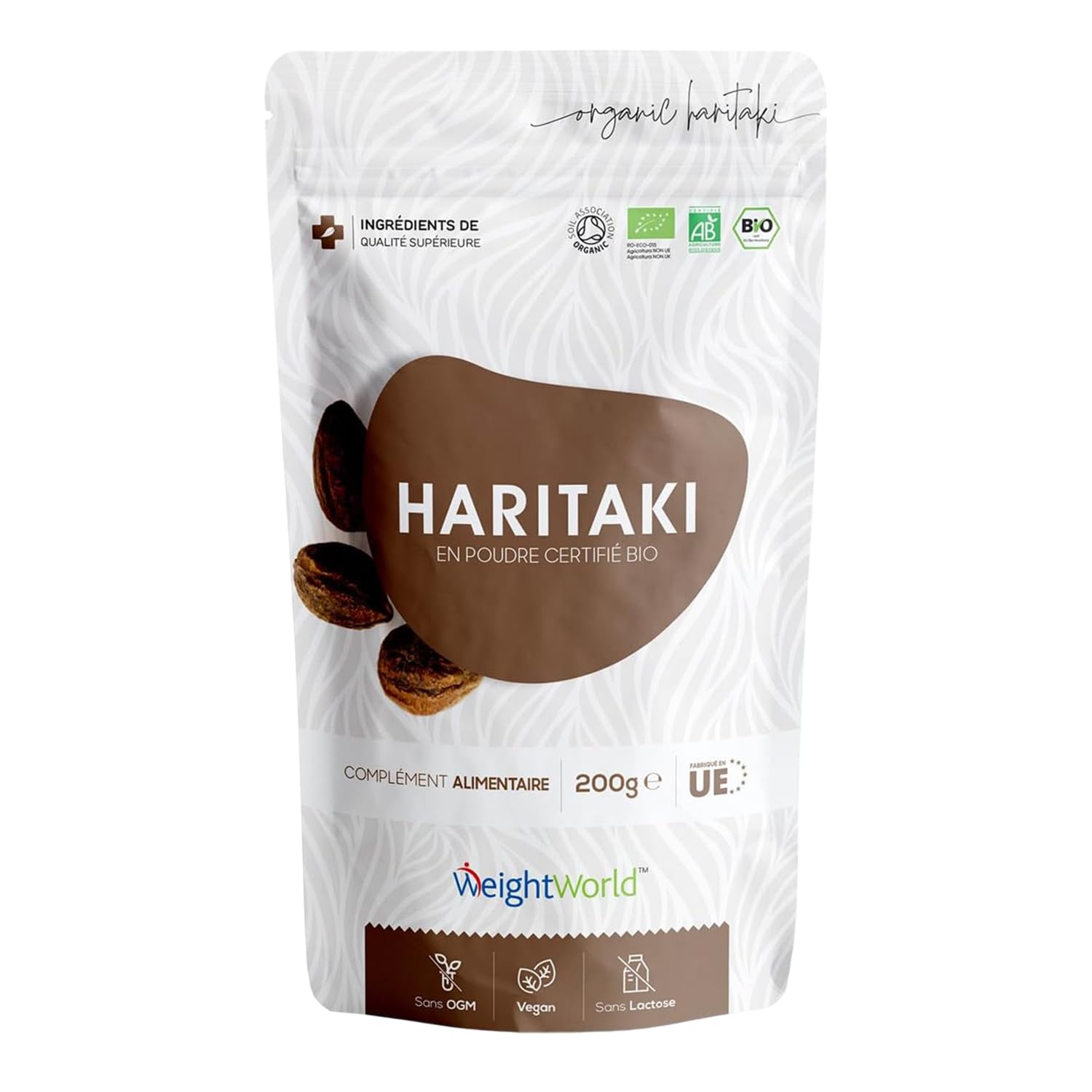 Haritaki Bio en Poudre 200g Poudre Ayurvedique Vegan Alternative à Triphala et Guggul, Certifiée Agriculture Biologique et Testée en Laboratoire, Source de Vitamines, Calcium, Fer, Terminalia Chebula