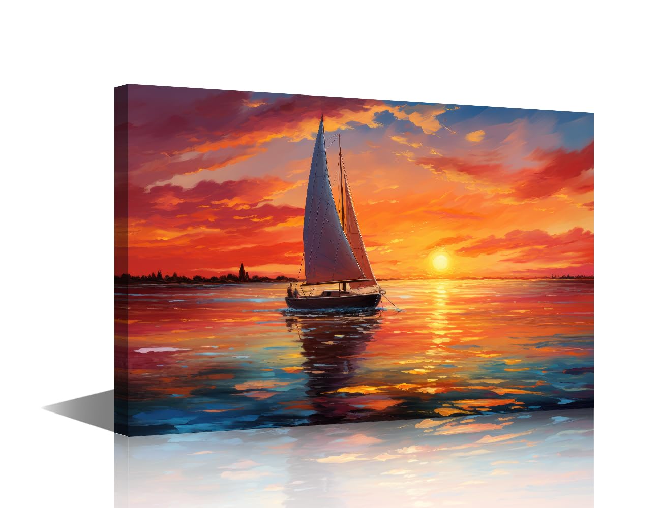 TISHIRON Sailing Boat on the Sea at Sunset Decor for Bedroom Sea Sunset Canvas Wall Art for Living Room Posters for House Evening Glow Paintings Artwork 12" Wx18 Hx1 Panel