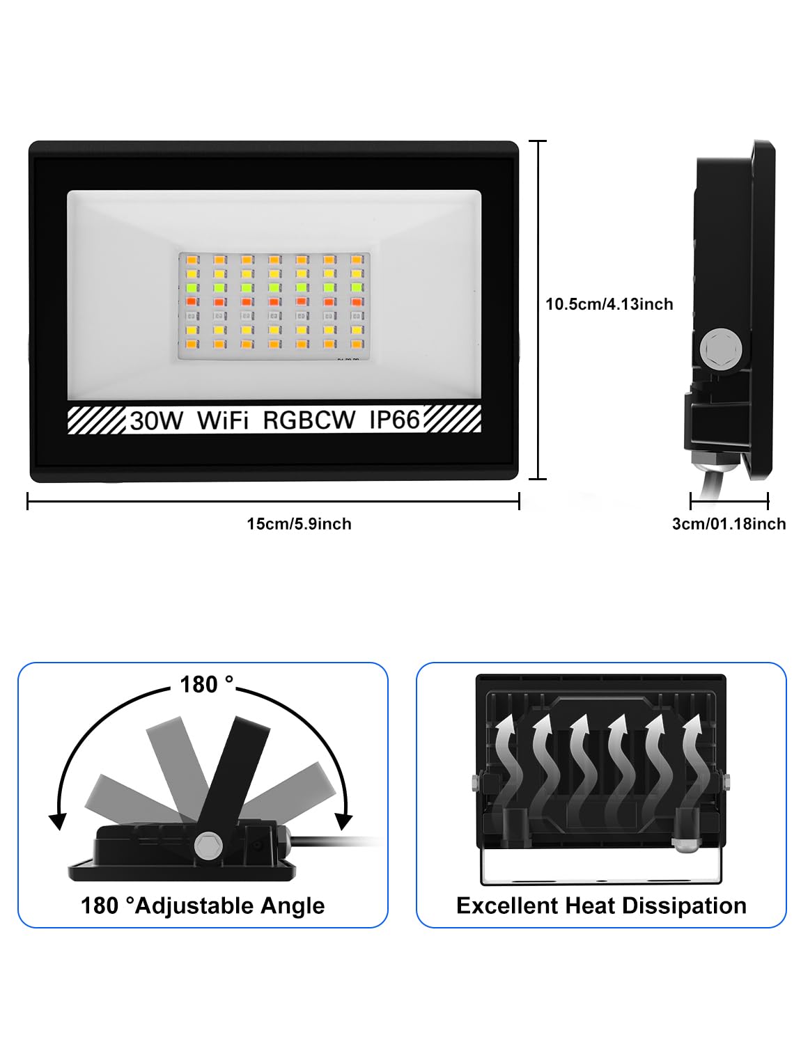 NATPOW Faretto LED per esterni 30W, faretti led esterno con telecomando e controllo app Bluetooth, dimmerabile proiettori che cambia colore, IP66 impermeabile per giardino, cortile, feste (4 pezzi)