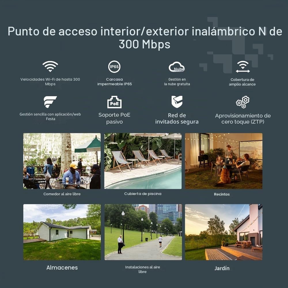 TP-Link Festa F41-Outdoor Access Point N300, gestión Gratuita en la Nube, Soporte para PoE pasivo, IP65 Resistente a la Intemperie para entornos Exteriores, Cobertura de Gran Alcance