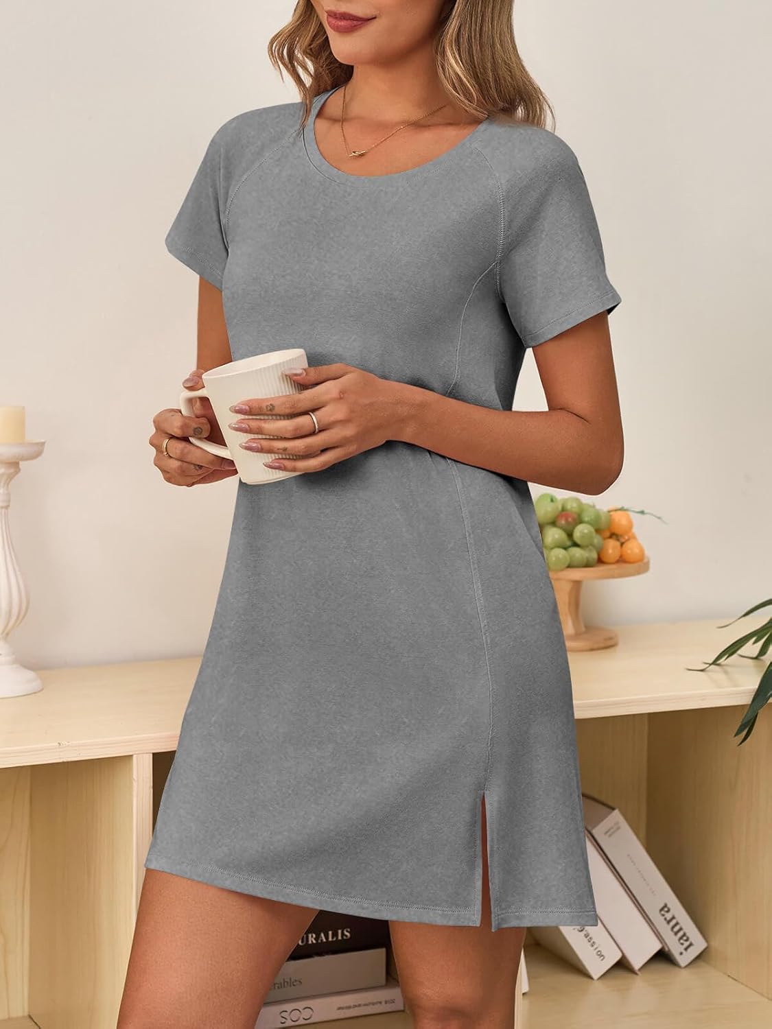 Tankaneo Womens Nightgown Short Sleeve Sleepwear Comfy Sleepshirts Casual Crew Neck Nightshirt Pajama Dress - Image 5