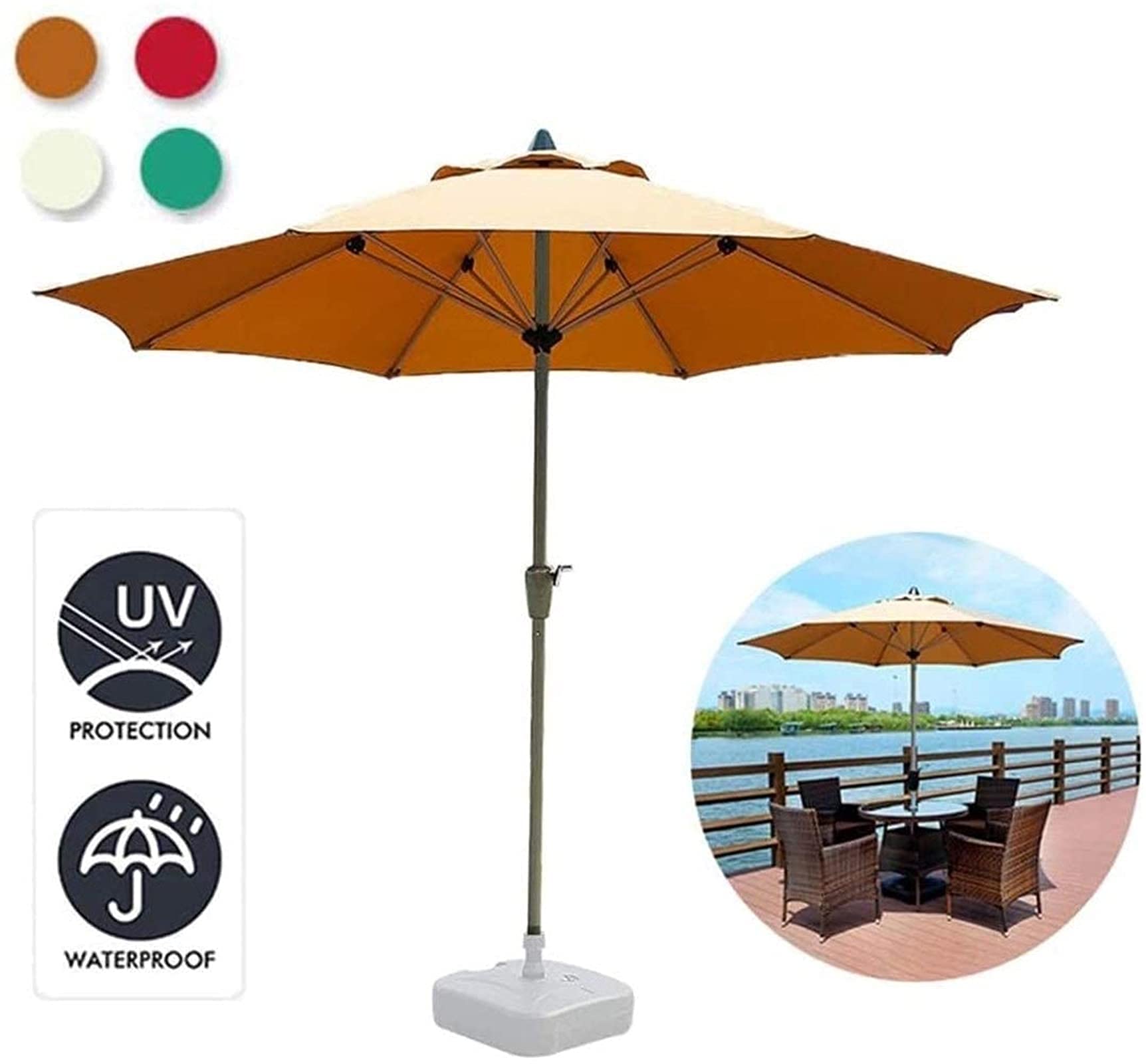 Parasol ogrodowy Parasole ogrodowe Parasol ogrodowy 2,7 m Parasol ogrodowy z korbką, pogrubionym słupkiem ze stopu żelaza i tkaniną powlekaną PU, odporny na wiatr, do balkonowego patio (brązowy)