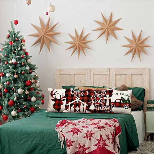 Miniatura 6 de NIGHTWISH Juego de 4 fundas de almohada navideñas de 18 x 18 pulgadas, fundas de almohada de Jesús para la noche santa de Jesús, árbol de Navidad,