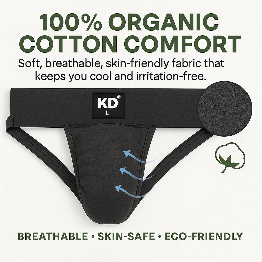 KNK Men’s Jockstrap Organic Cotton Supporter – 3” Waistband, Soft & Durable Athletic Jockstrap with Cup Pocket.