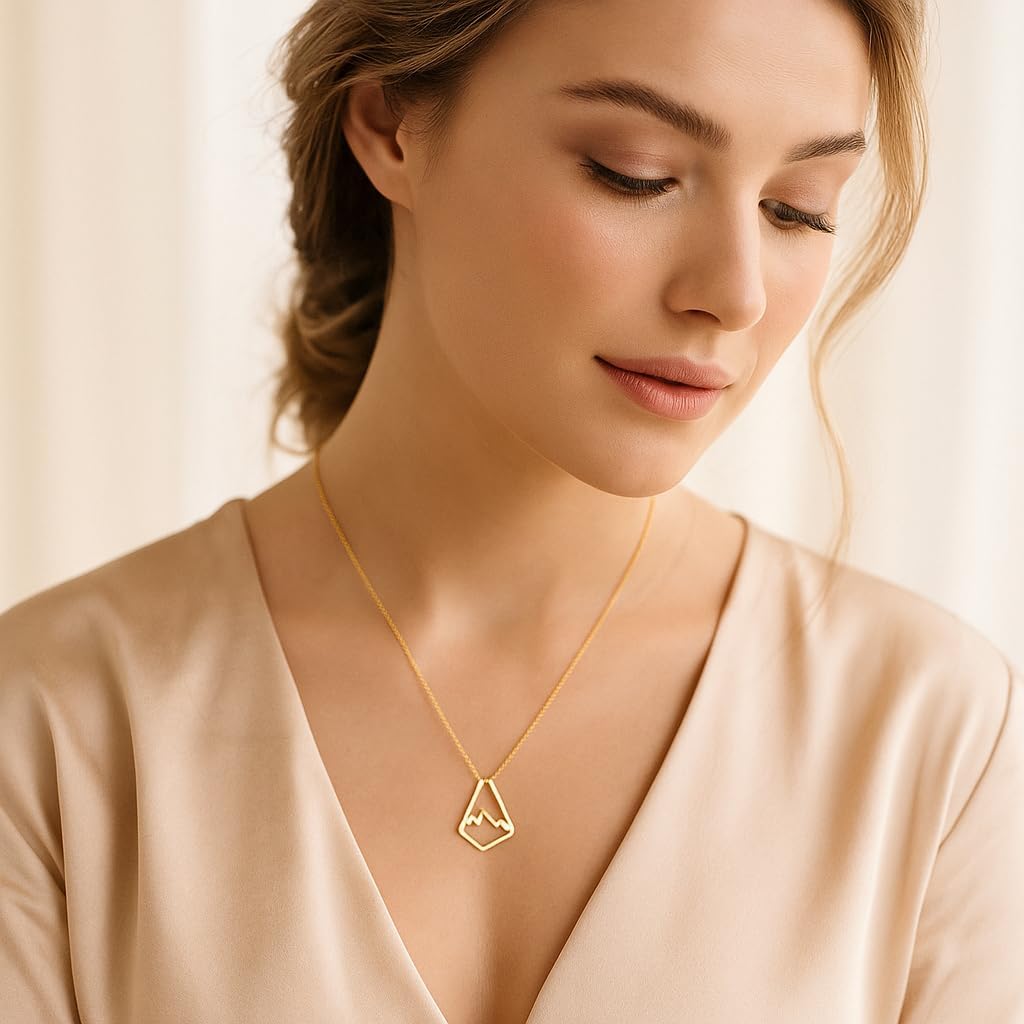 Ring Holder Necklace 14k Gold Mountain • Geometric Ring Keeper Pendant • Dainty Ring Holder for Wedding & Graduation Gifts For Her Doctor