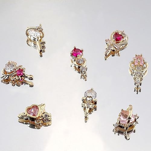 Miniatura 6 de Dornail 8 dijes de uñas 3D con forma de cetro de corazón y circón, estrella de lujo, diamantes de imitación para uñas, corazones brillantes,