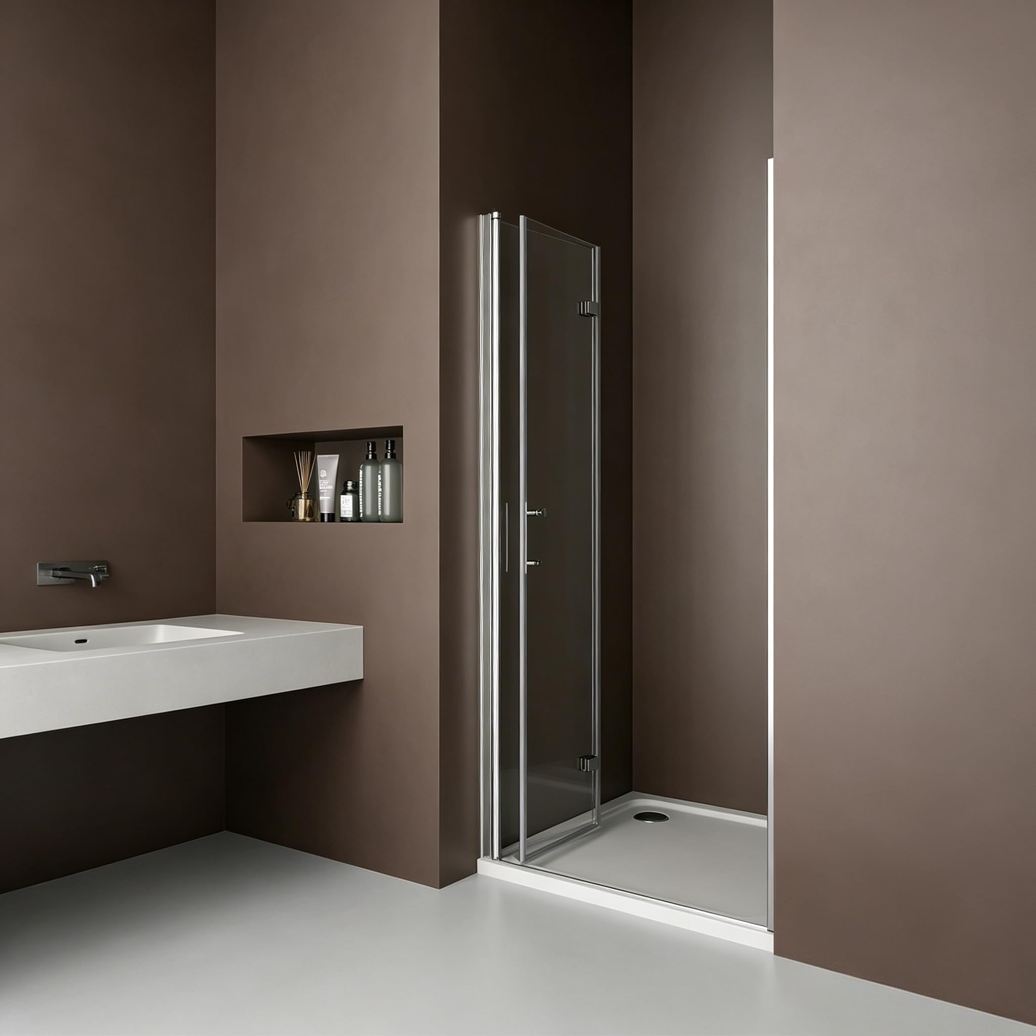 Duschtür 90x195 cm Nischentür Duschabtrennung Falttür Schwingtür 180° Dusche Duschwand Glas Duschtrennwand Nischenduschtür – 6 mm ESG-Glas