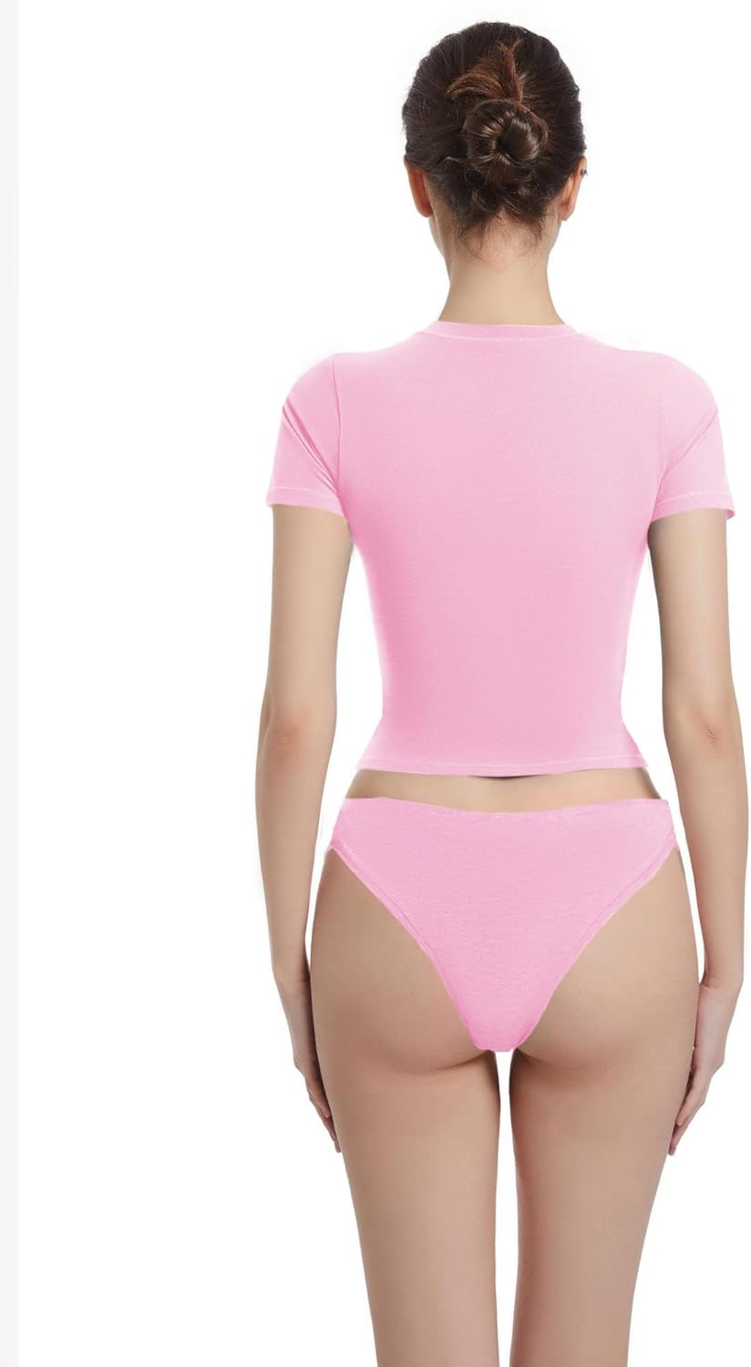 Crewneck Short Sleeve T Shirts for Women Fitted Basic TeesY2k Going Out Tops - Image 2