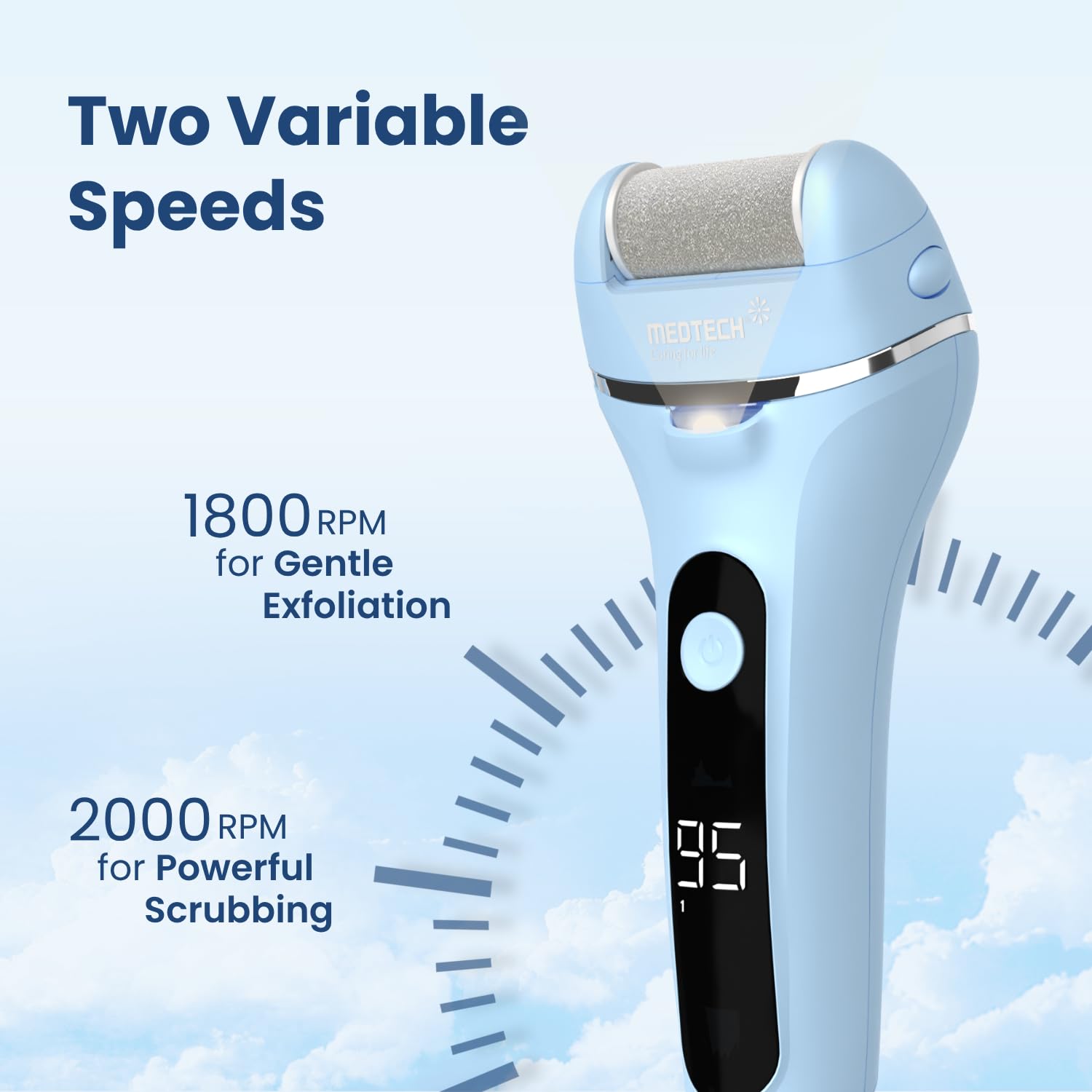 MEDTECH® Revive Rechargeable Callus Remover | Electric Foot Scrubber for Dead Skin Removal | 3 Crystal Quartz Heads for Dead Skin Removal | Pedicure Machine for Home | Pedicure Kit For Women - Image 4 thumbnail