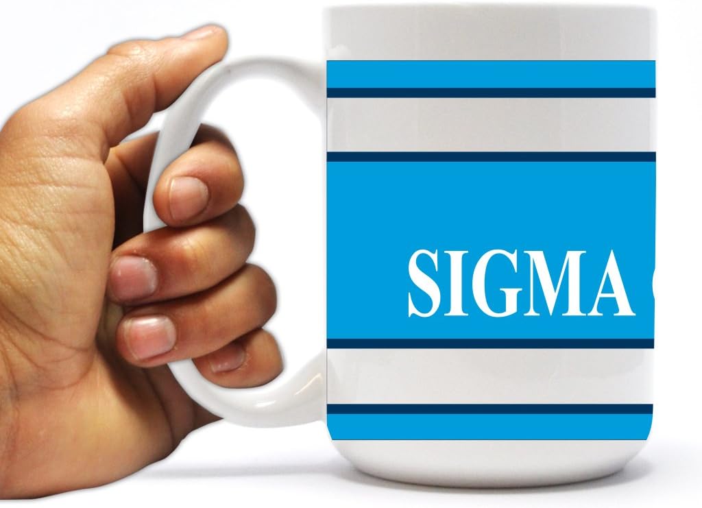 VictoryStore Ceramic Mugs - Sigma Chi, Yellow Crest with Three Blue Stripes Coffee Mug, 15 ounces