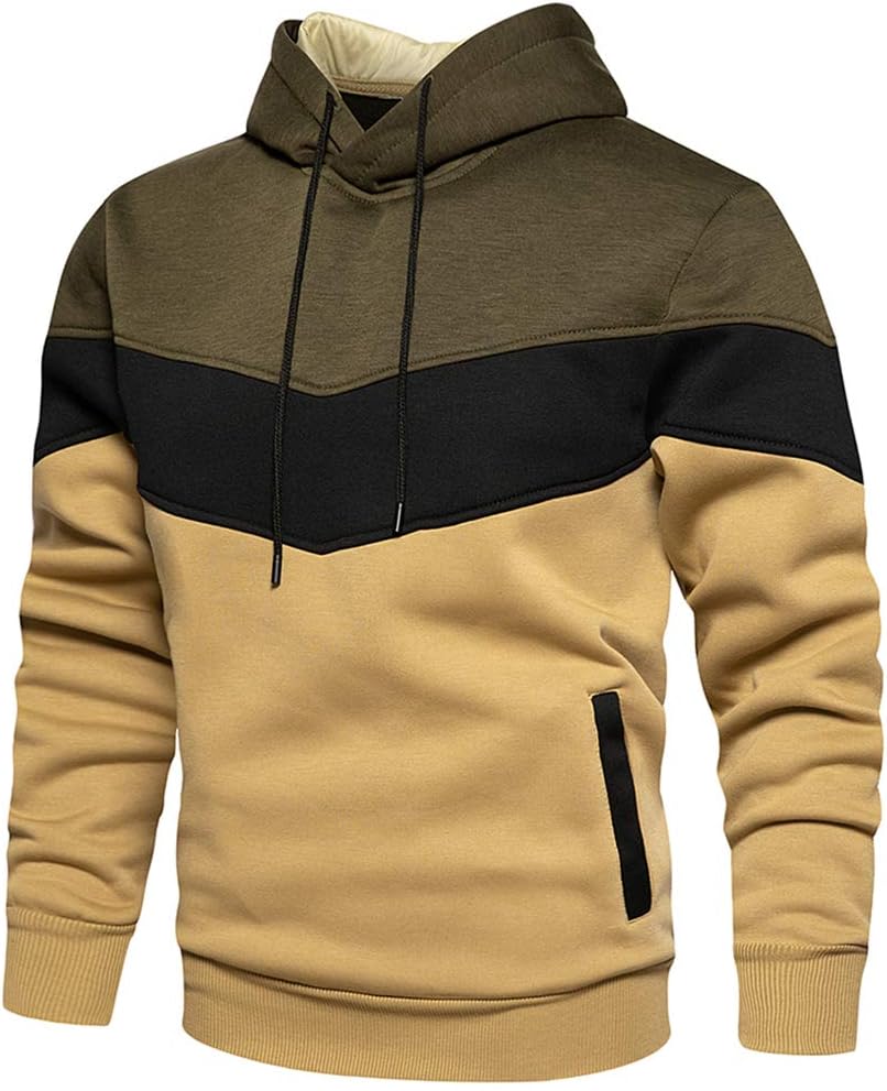 DUOFIER Men's Athletic Hoodies Color Block Hooded Fleece Sweatshirt