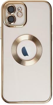 KZY  leti im Apple Iphone 11 ile uyumlu Kapak ile uyumlu Yanlar  Renkli Lens Korumal  Logo G steren  effaf Luxury K l f - Gold
