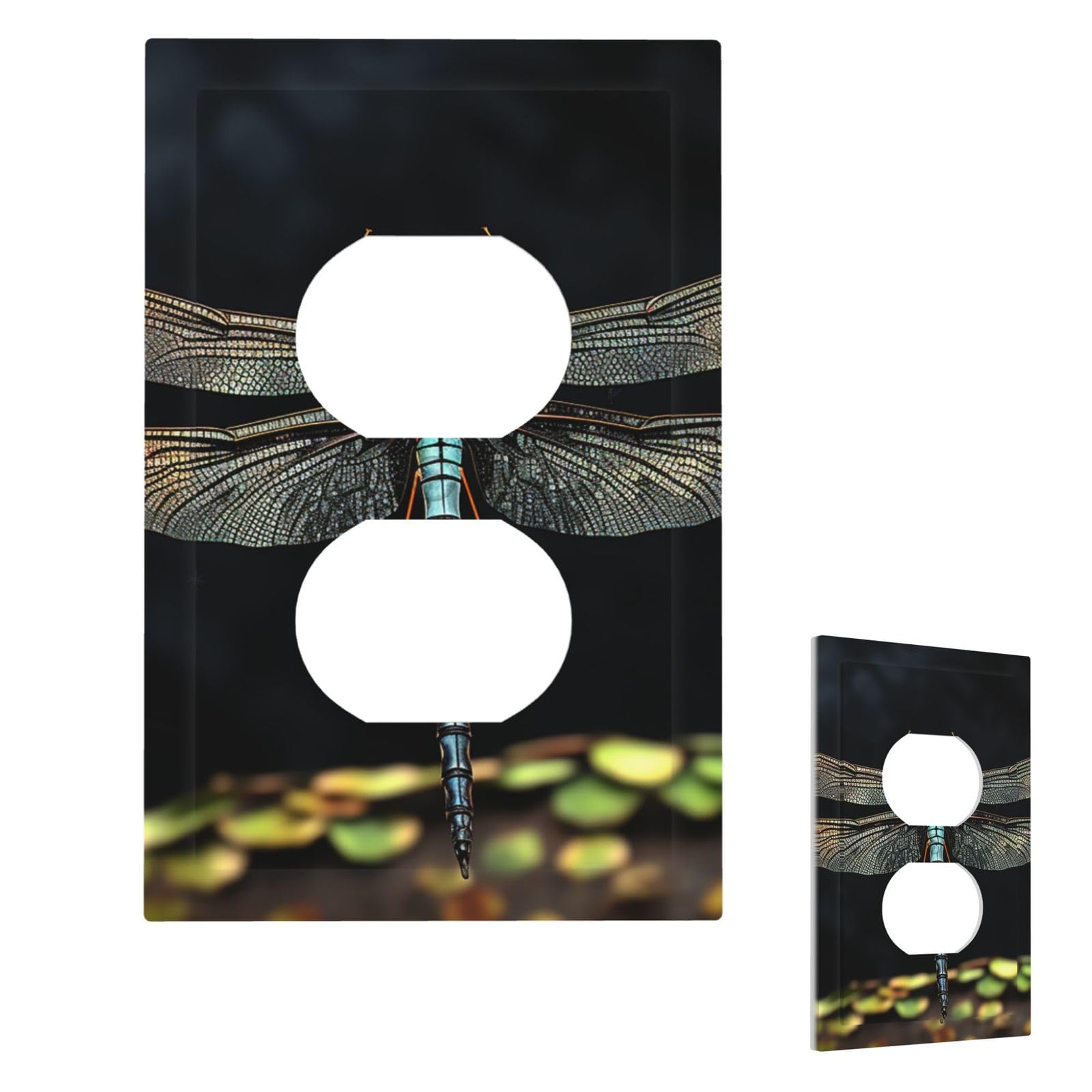 Dragonfly Black Wall Plate Cover Duplex, Modern Decorative Light Switch Cover Unbreakable Receptacle Outlet Covers for Living Room Bedroom Decor