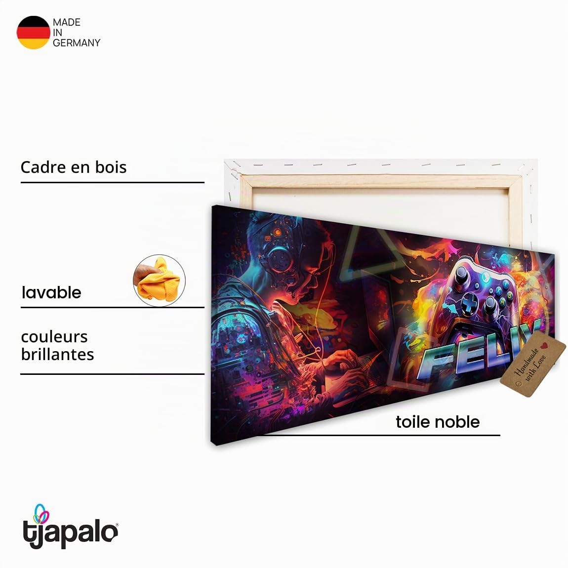 tjapalo® vz61 tableau gamer chambre ado toile prenom personnalisable deco mural chambre garcon deco gaming deco mural chambre ado Poster mural gamer toile gaming (90x30cm)