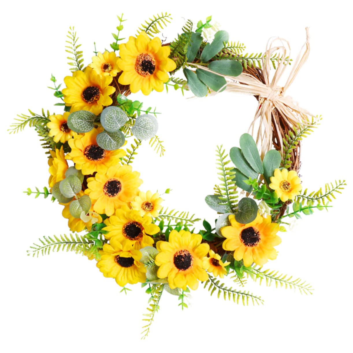 Amosfun Künstlicher Sonnenblumen Kranz Wandkranz Retro Türkranz Landhausstil Gelbe Blume Girland Kranz Ostern Frühling Herbst Dekoration Willkommen Zeichen für Hochzeit Party Haustür Garten