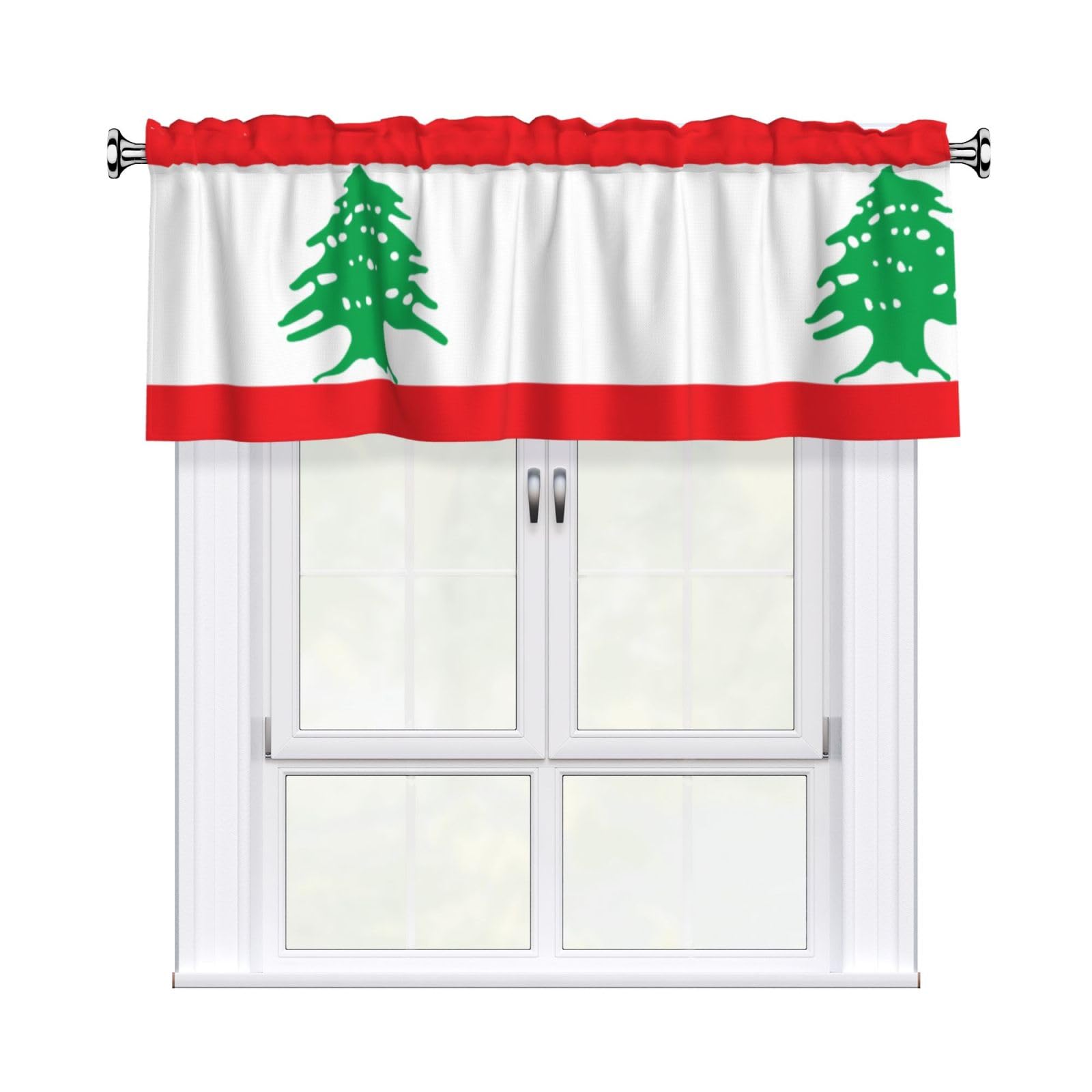WHJDPP Flag of Lebanon Prints Charming Kitchen Window Cover – 54x18 Inch Peach Skin Valance with Decorative Print