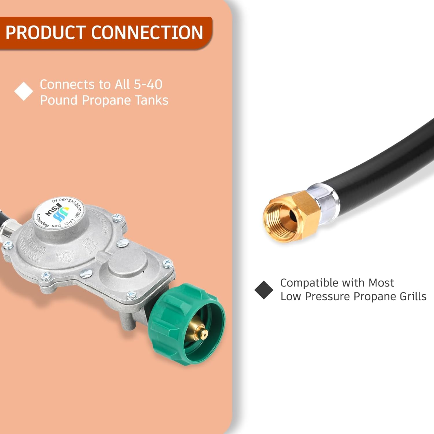 GasSaf 10FT 2 Stage Propane Regulator Hose Gas Propane Regulator and Hose Suitable for Dual Fuel Generator, RV Appliance, Gas Stove and More, 3/8 Female Flare Nut