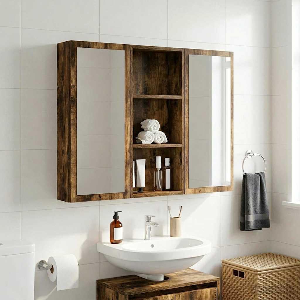 Makastle Armoire Murale Salle de Bain Chêne Fumé 30x14x70 cm