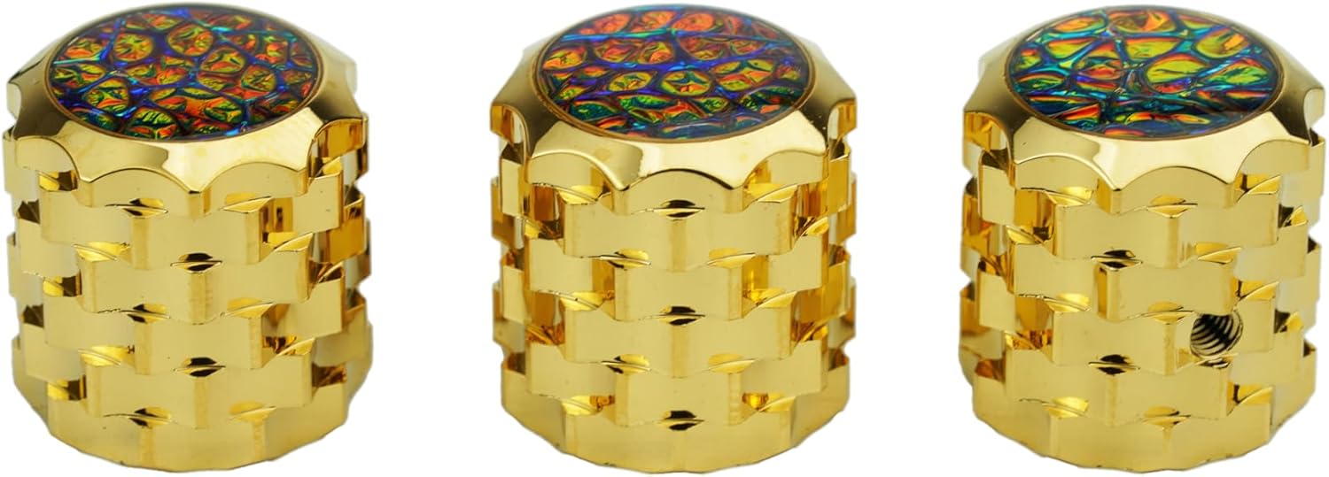Guyker Guitar Potentiometer Control Knobs with 6.3mm Dia. Shaft Pots, 3PCS Gold Foil Starburst Aluminium Alloy Speed Tone Volume Switch Knob for Electric Guitar Precision Bass, CKB028-A Gold