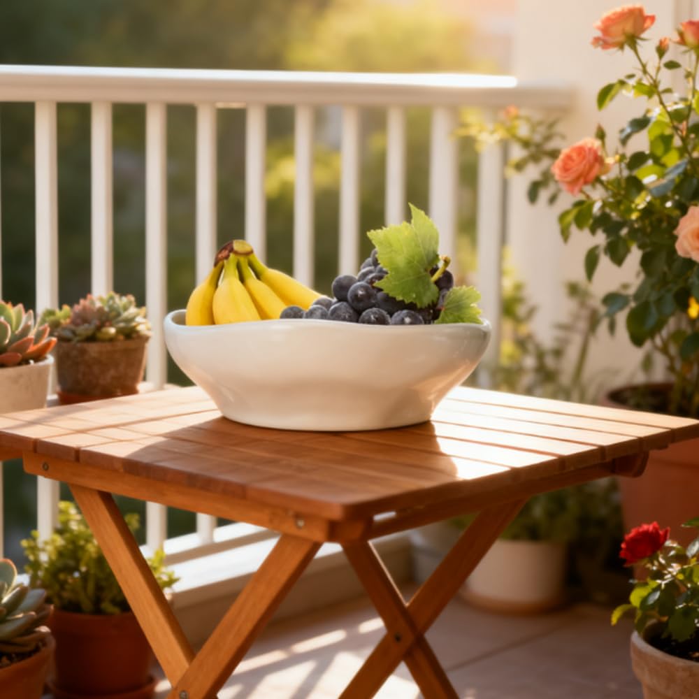 Fruttiera in Ceramica Bianca 32cm, Ciotola Grande per Frutta e Insalata, Porta Frutta Moderno per Cucina e Arredamento