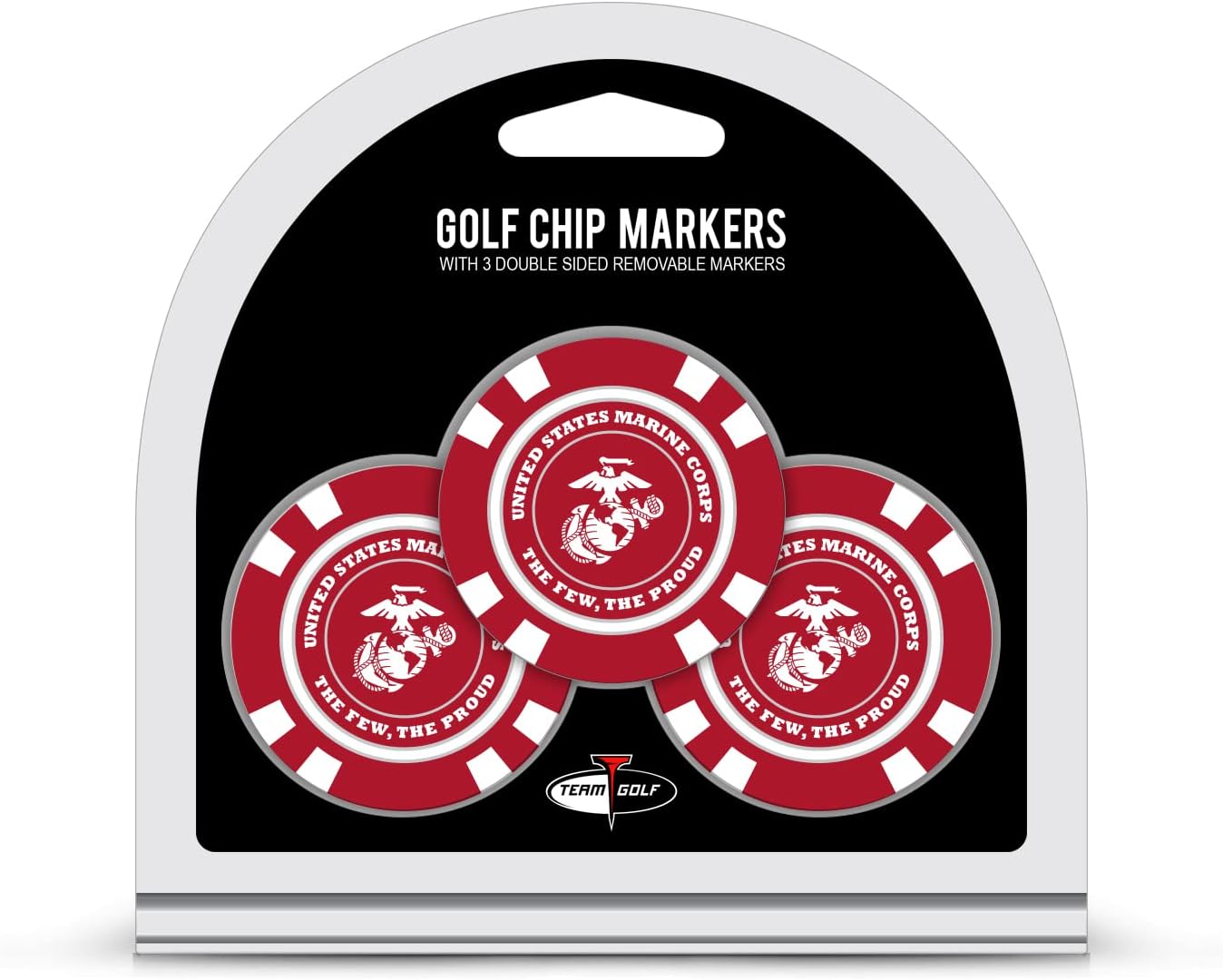 Team Golf Military Marines 3 Pack Golf Chip Ball Markers, Poker Chip Size with Pop Out Smaller Double-Sided Enamel Markers