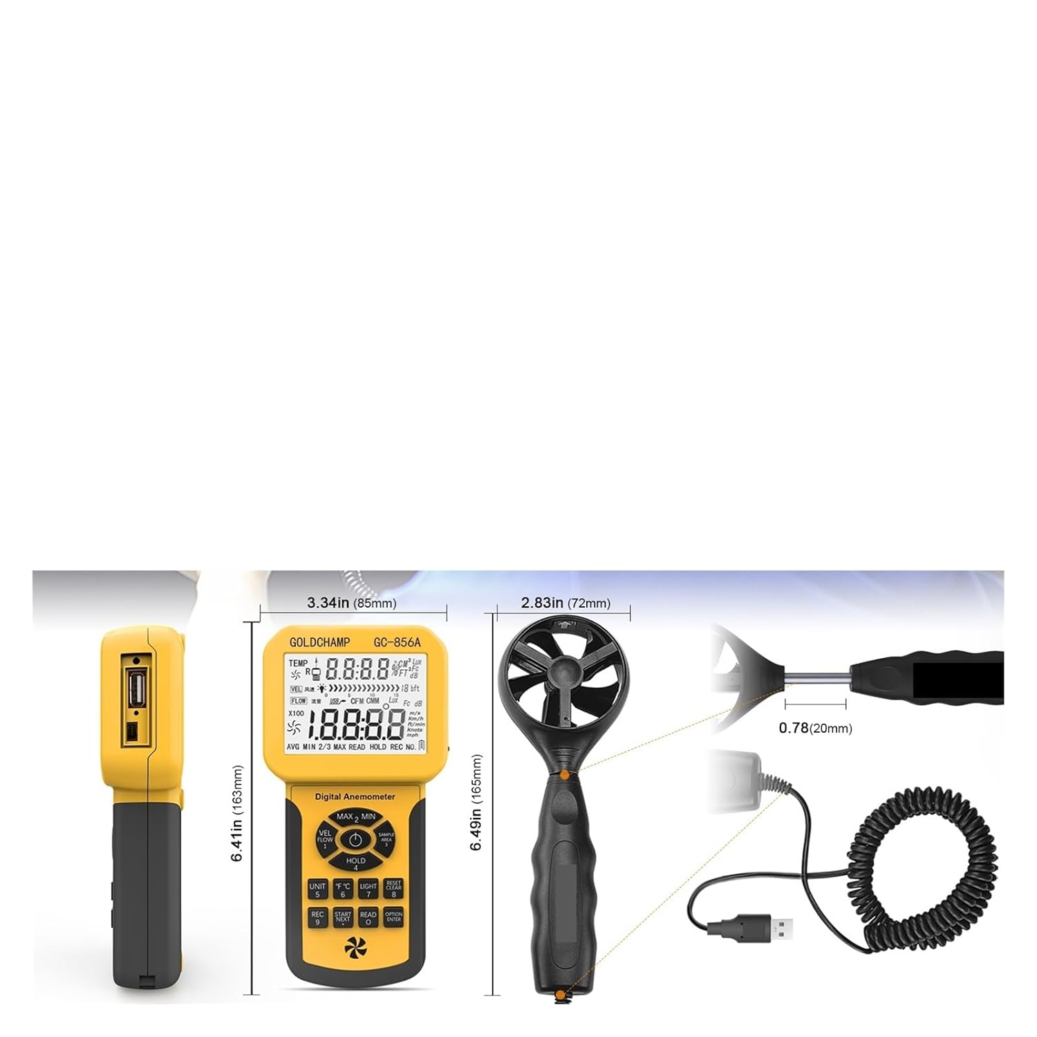Digital Anemometer, Wind Speed, air Volume and Temperature Measuring Instrument(846A)