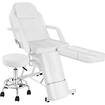 Tattoo Facial Chair for Artist, Facial Bed for Esthetician with Split Legs & Adjustable Footrest, Tilting Lash Spa Table with Rolling Stool, Beauty Salon Waxing Barber Equipment, White