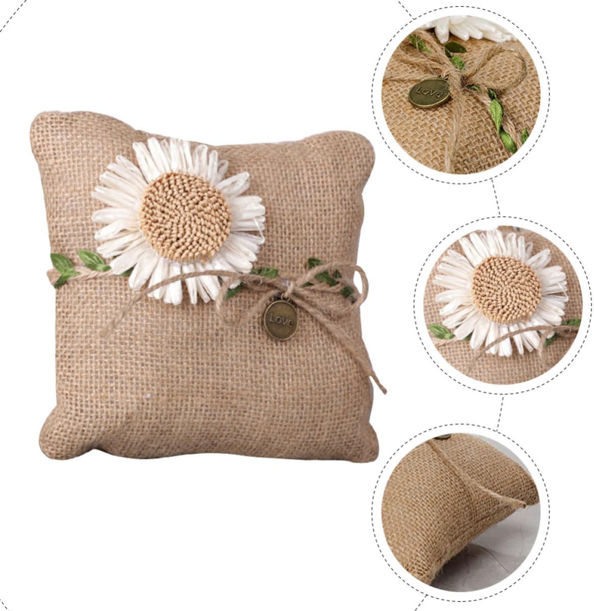 Cabilock Rustic Burlap Ring Pillow for Wedding Ceremony Bands and Rings