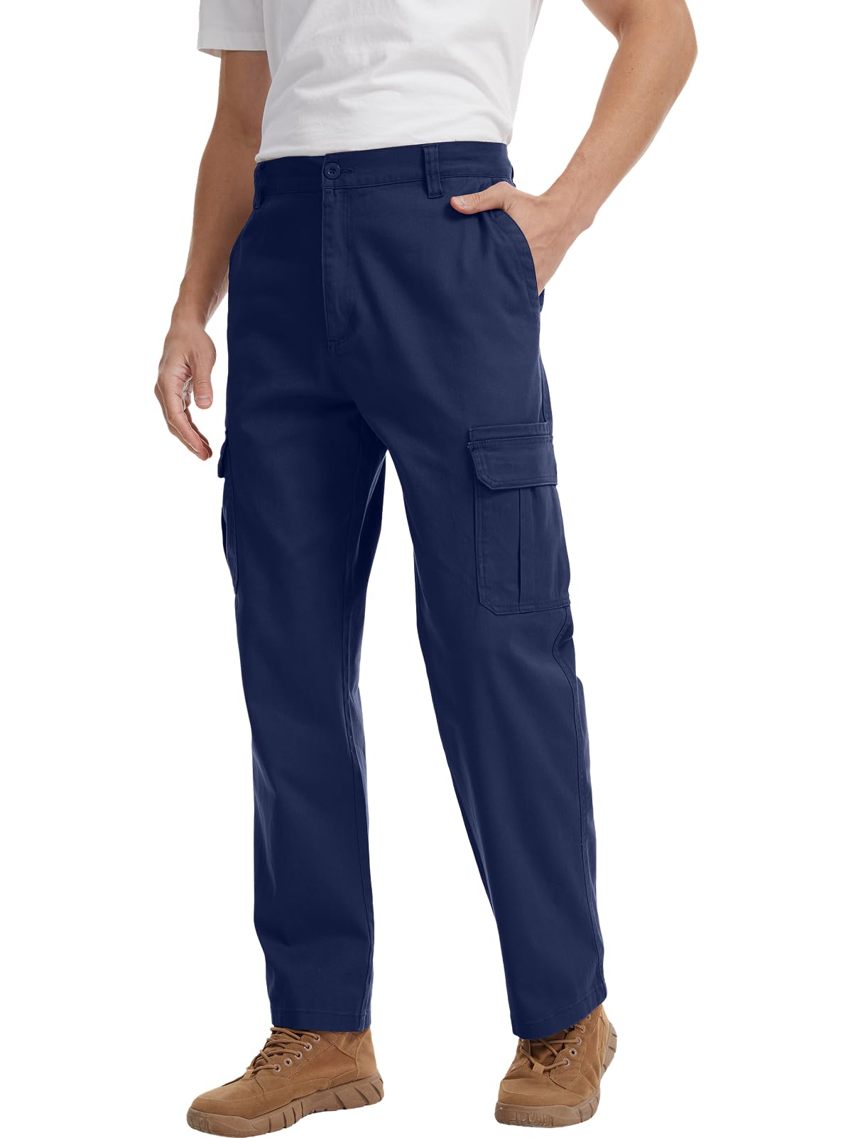 WORK IDEA Mens Stretch Cargo Pants Relaxed Fit Flex Cotton Utility Trousers with 6 Pockets for Work Outdoor