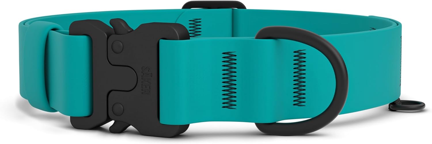 SĂ€ker (A Canadian Company) Waterproof Dog Collar - Adjustable Dog Collars for Small Dogs - 1" Small Dog Collar with Aluminum D-Ring and Quick-Release Buckle - Teal