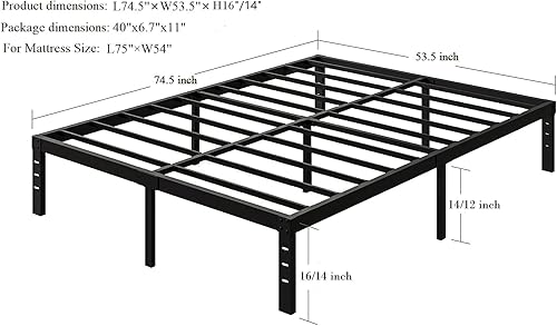 Miniatura 32 de COMASACH Base de cama de metal tamaño Queen, no necesita somier, plataforma negra sin ruido de 12 pulgadas, fácil montaje, soporte de listones de