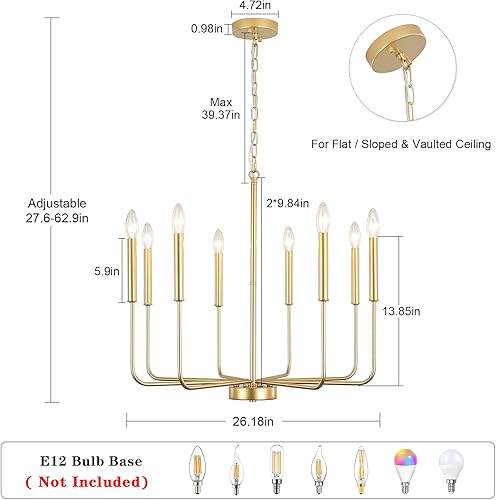 Miniatura 2 de Lámpara de araña dorada con 8 luces, moderna casa de campo, comedor, lámpara industrial rústica, lámpara colgante para vestíbulo, entrada, cocina,