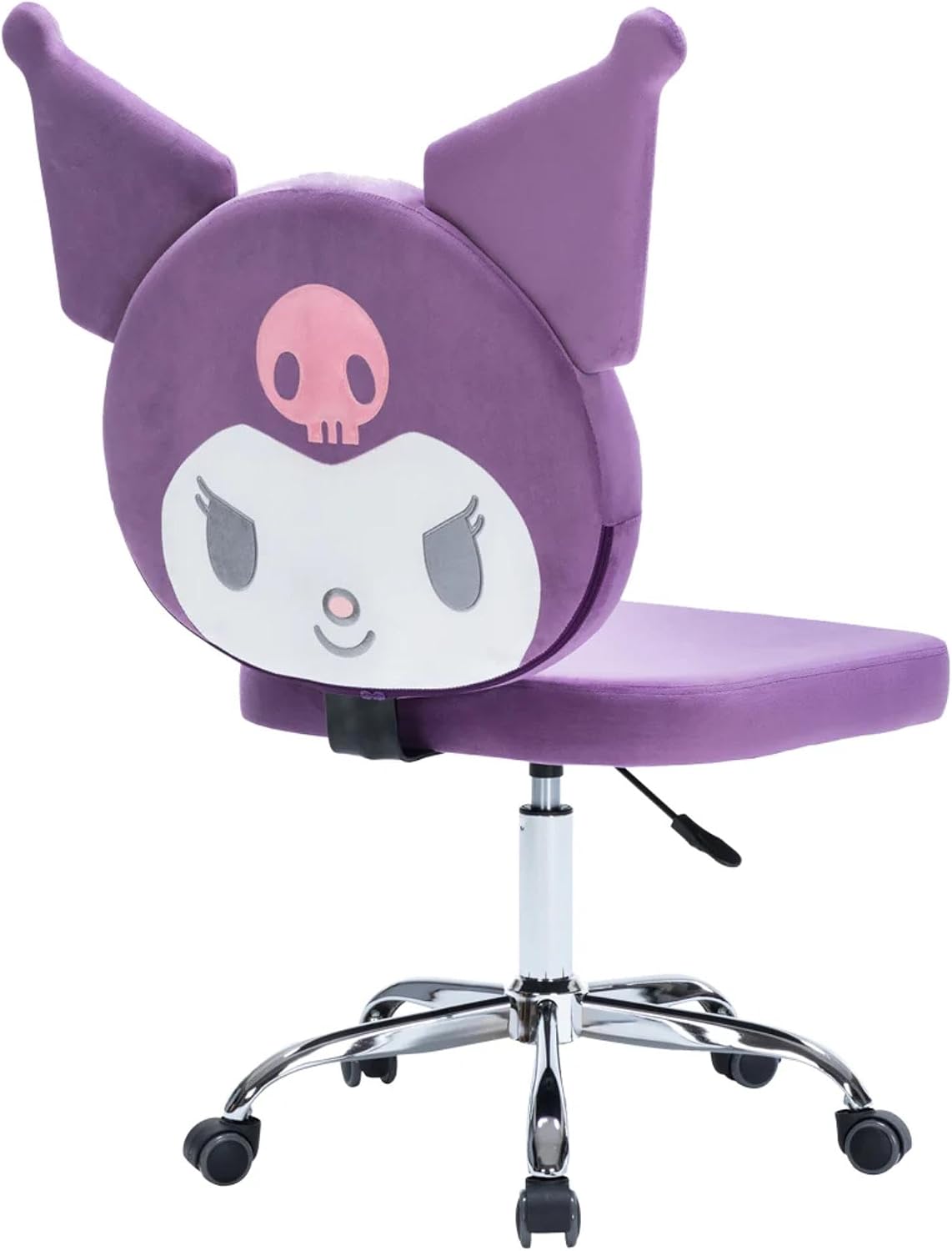 Impressions Vanity Kuromi Armless Swivel Cute Desk Chair for Bedroom, Velvet Makeup Vanity Chair with Back, Rolling Wheels Silver Metallic Base and Adjustable Height (Lilac)