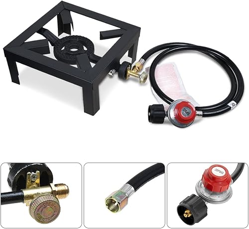 Miniatura 2 de Estufa de gas portátil de un solo quemador para exteriores, cocina de propano con manguera reguladora ajustable de 0 a 20 psi para campamento,