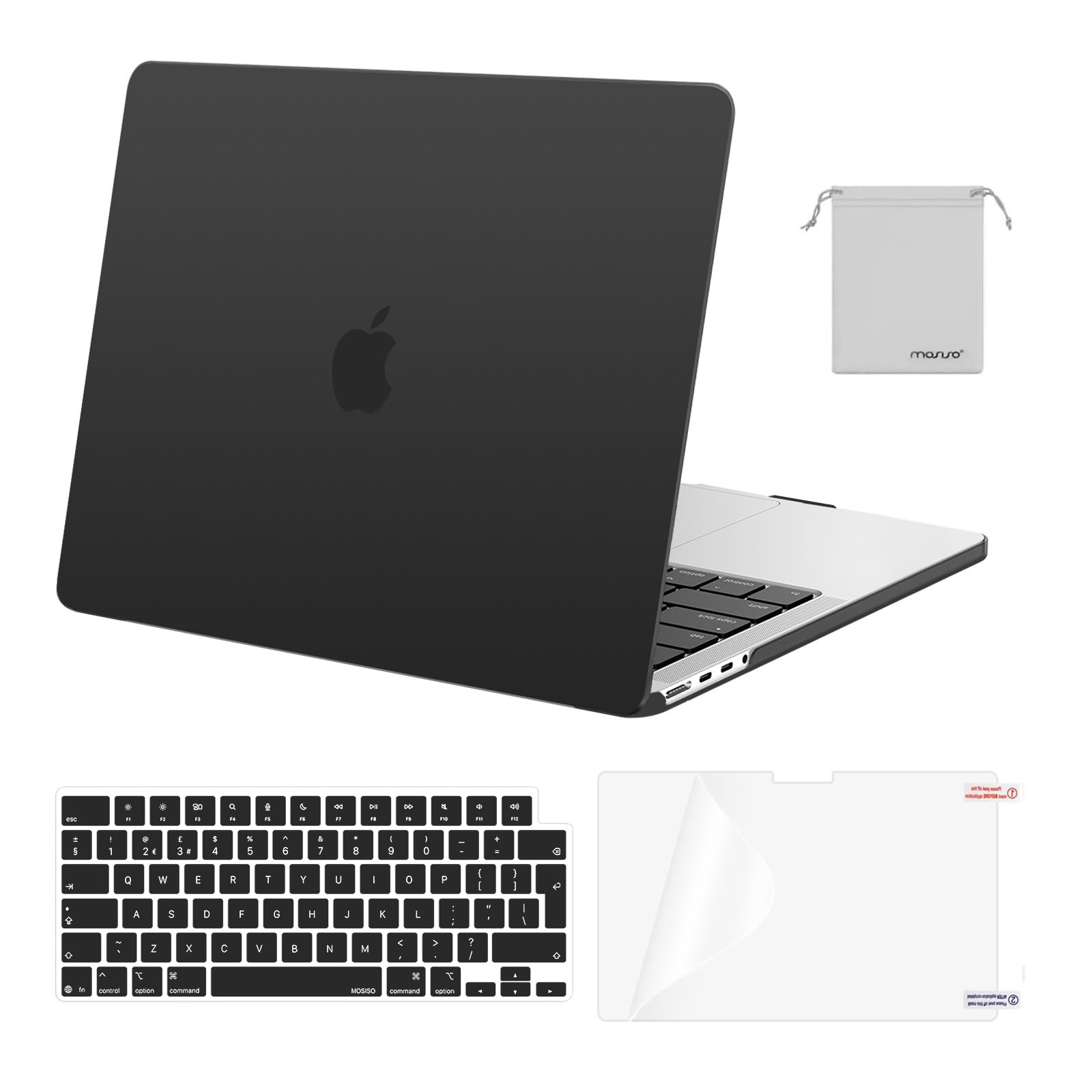 MOSISO Custodia Compatibile con MacBook Pro 14 Cover 2025 2024 2023-2021 M5 A3434 M4 A3112 A3185 A3401 M3 A2918 A2992 M2 A2779 M1 A2442, Rigida Case&Copritastiera&Pellicola&Borsa, Nero