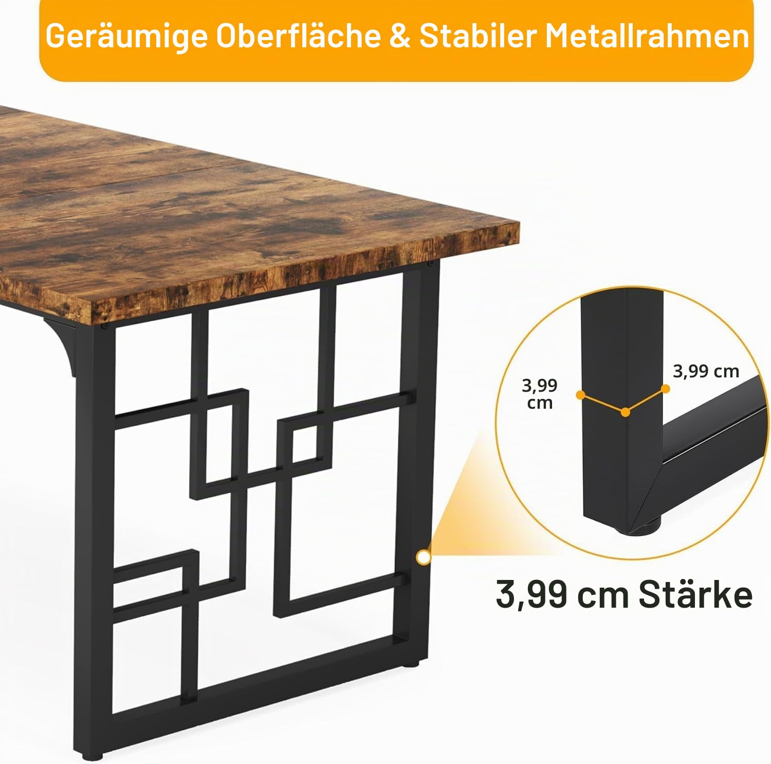 Tribesigns Schreibtisch, 160 x 80 x 75 cm, computertisch PC Tisch, Büroschreibtisch aus Holz mit schwarzen Metallbeinen, Industriedesign für Zuhause, Büro, Arbeitszimmer, Schreiben, Rustikales Braun