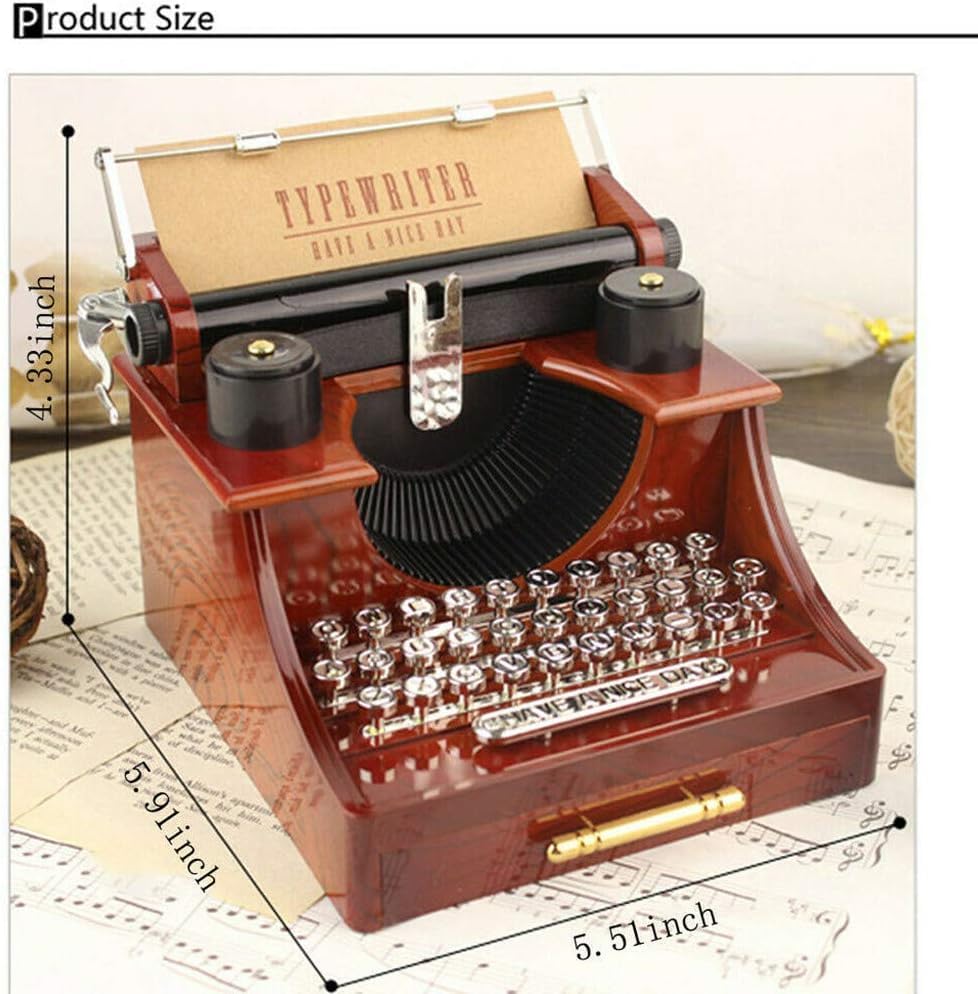 Image of AUGEN Exclusive Music Box Musical 360 rotatable Carousel Children's Wooden Men and Women Birthday Creative Christmas Valentine's Day Gift Home Decoration (Typewriter)